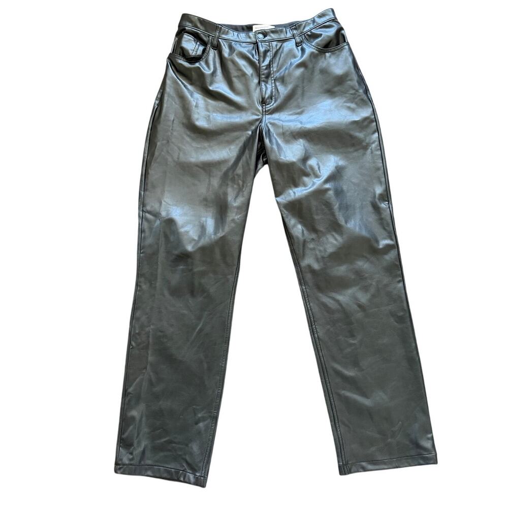 Abercrombie Ultra High Rise 90 Straight Black Faux Leather Pants Minimalist LONG